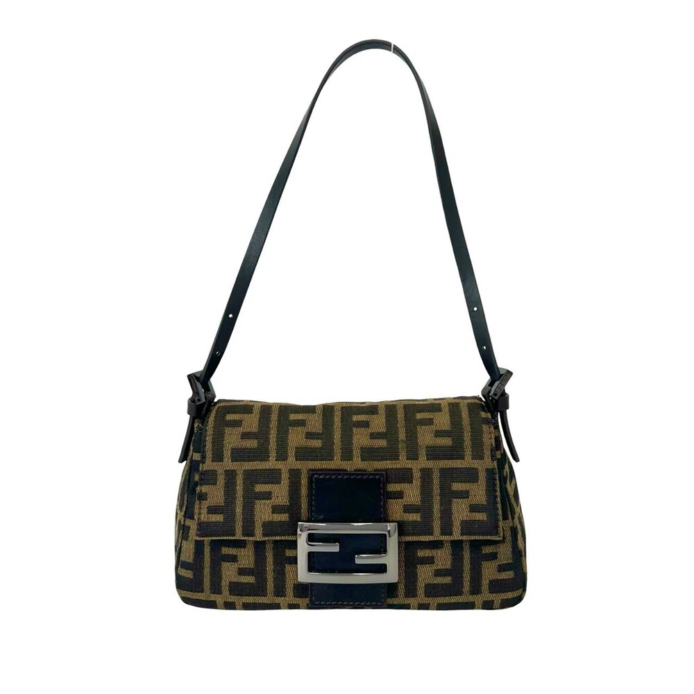 FENDI Vintage Zucca Pattern FF Logo Hardware Canvas Leather Handbag Semi-Shou...